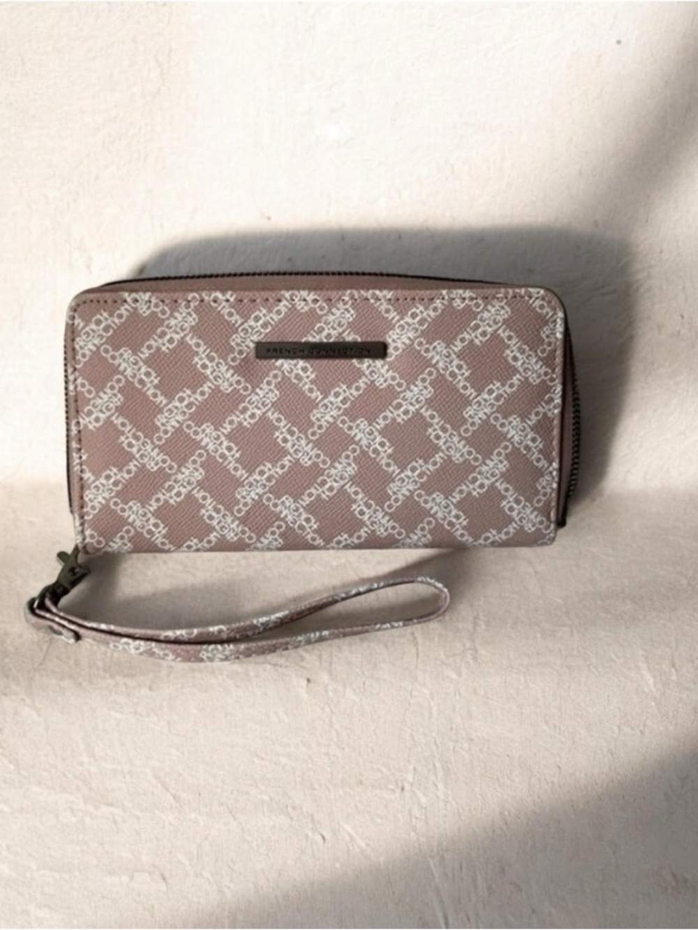 French Connection Monogram Zip Around Wallet 11 H x 20 L x 3 W, Blush, NWT